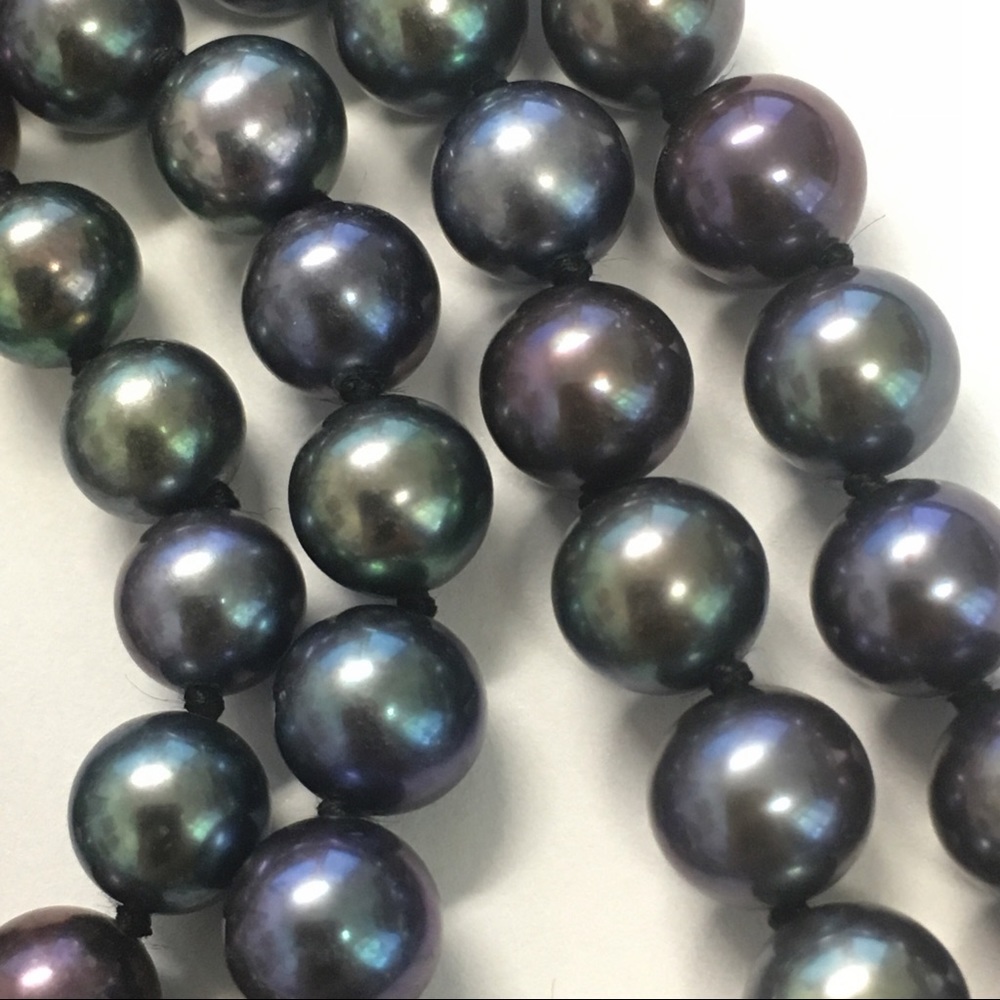 AAA Black Freshwater Pearl Double Strand Necklace - Picture 5 of 11